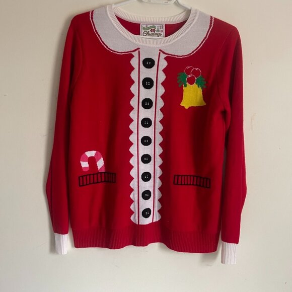 Candy Cane & Jingle Bell Print Sweater - Picture 1 of 7